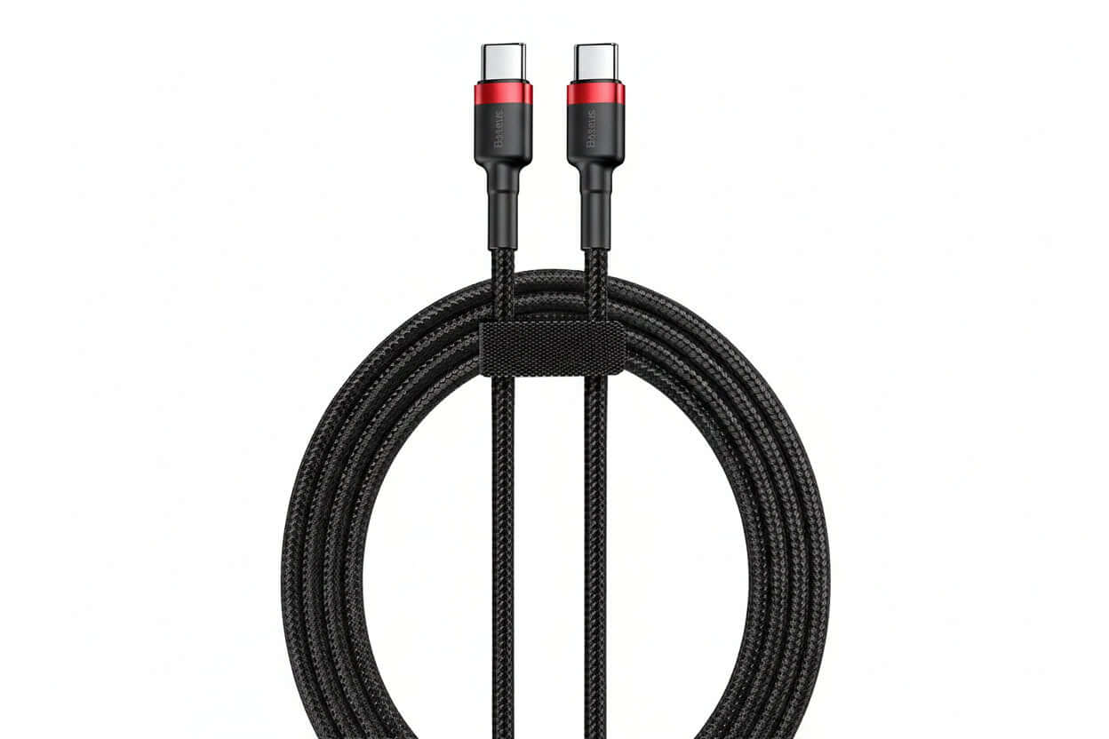 Baseus 100W USB-C fast charging cable with durable braided design for fast charging and data transfer.