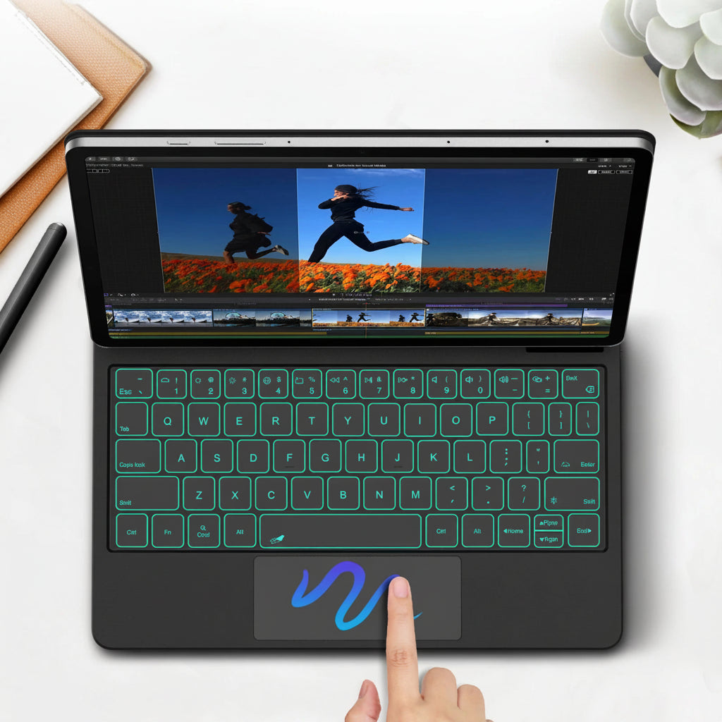 Floating magnetic keyboard for Samsung Tab S10+ S9+ S8 S7 by GOOJODOQ, showing sleek black design with magnetic attachment features.