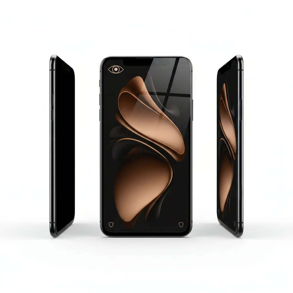 Anti-Spy Screen Protector with a smartphone showing invisible and visible areas.