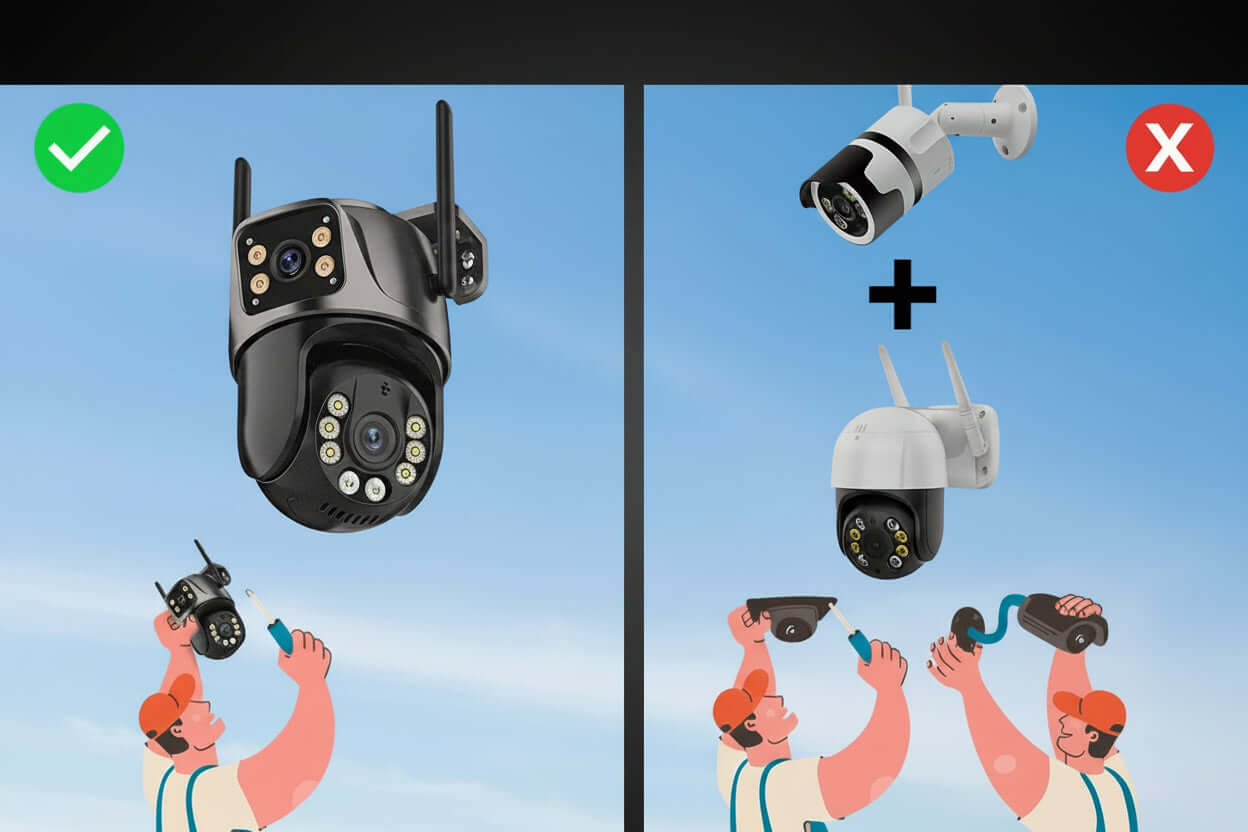 UDECER Security 4K 8MP outdoor WiFi PTZ security camera with dual lenses, AI auto tracking, and night vision features.