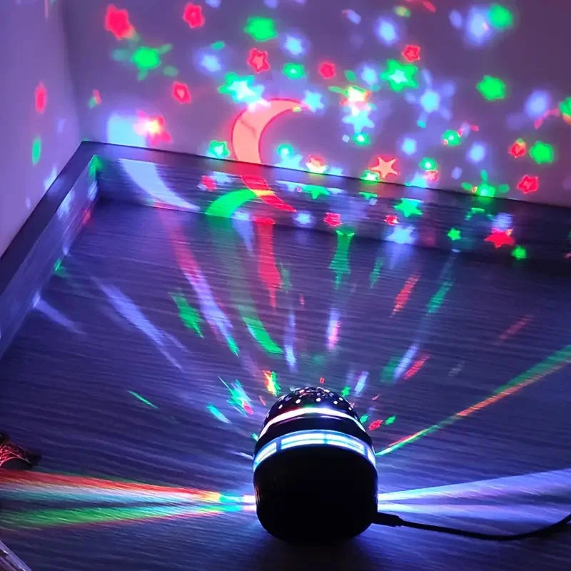 LED Galaxy Star Projector by Fantastic Lifestyle Store shows a night sky with moon and star patterns projecting light onto a wall.