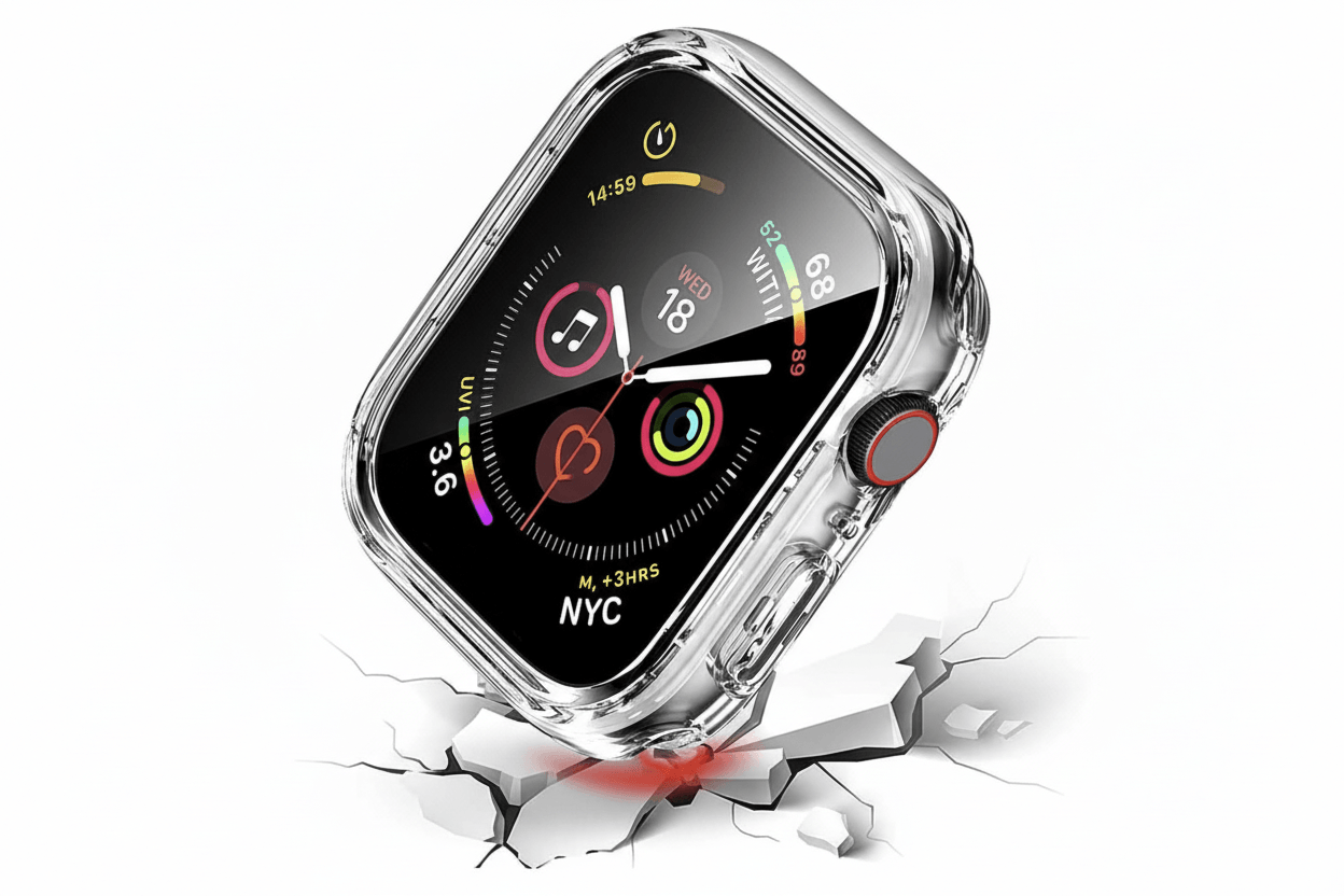 Apple Watch tempered glass screen protector with cover from Watch Bands Store, designed to safeguard the watch face.