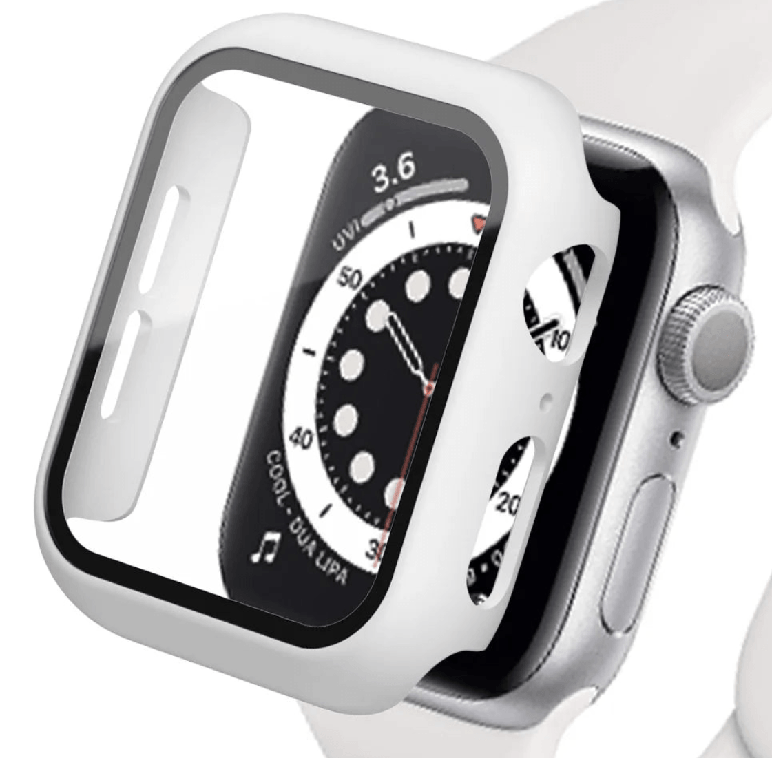 Apple Watch tempered glass screen protector with cover from Watch Bands Store, showing protective film and sleek design.