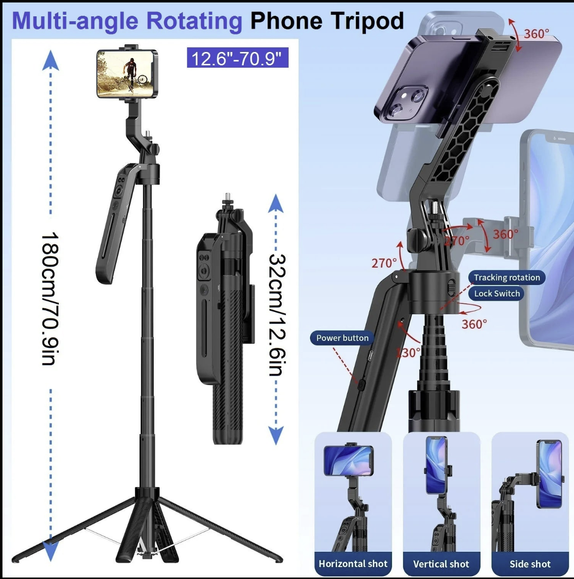 Tech Viral To You Limited 71-inch auto face tracking tripod with smartphone holder, adjustable height, and stable tripod base.
