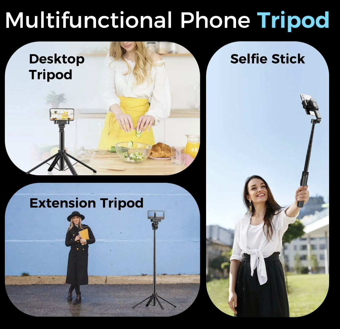 AI face tracking selfie stick with 360° gimbal by Tech Viral To You Limited, showing adjustable tripod and sleek design.