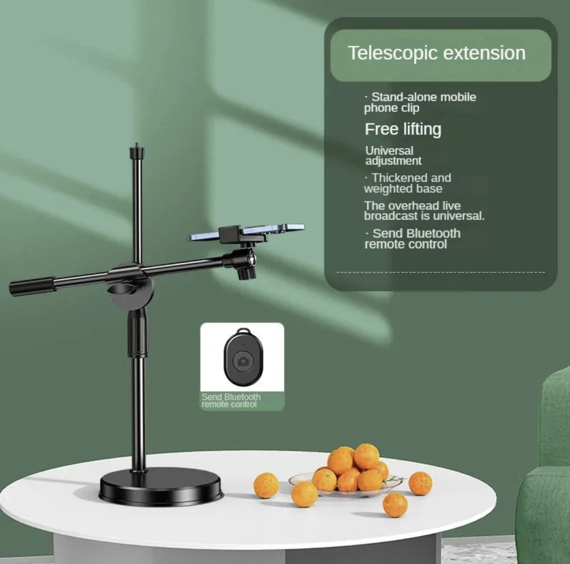 Tech Viral To You Limited 360° overhead phone stand with ring light, ideal for desktop live and flat-lay photography.