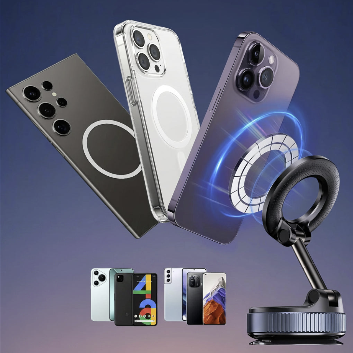MagSafe car phone mount with 360° magnetic suction holder, compatible with smartphones, by Tech Viral To You Limited.
