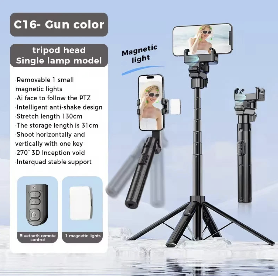 AI face tracking selfie stick with 360° gimbal from Tech Viral To You Limited, ideal for hands-free selfies and video recording.