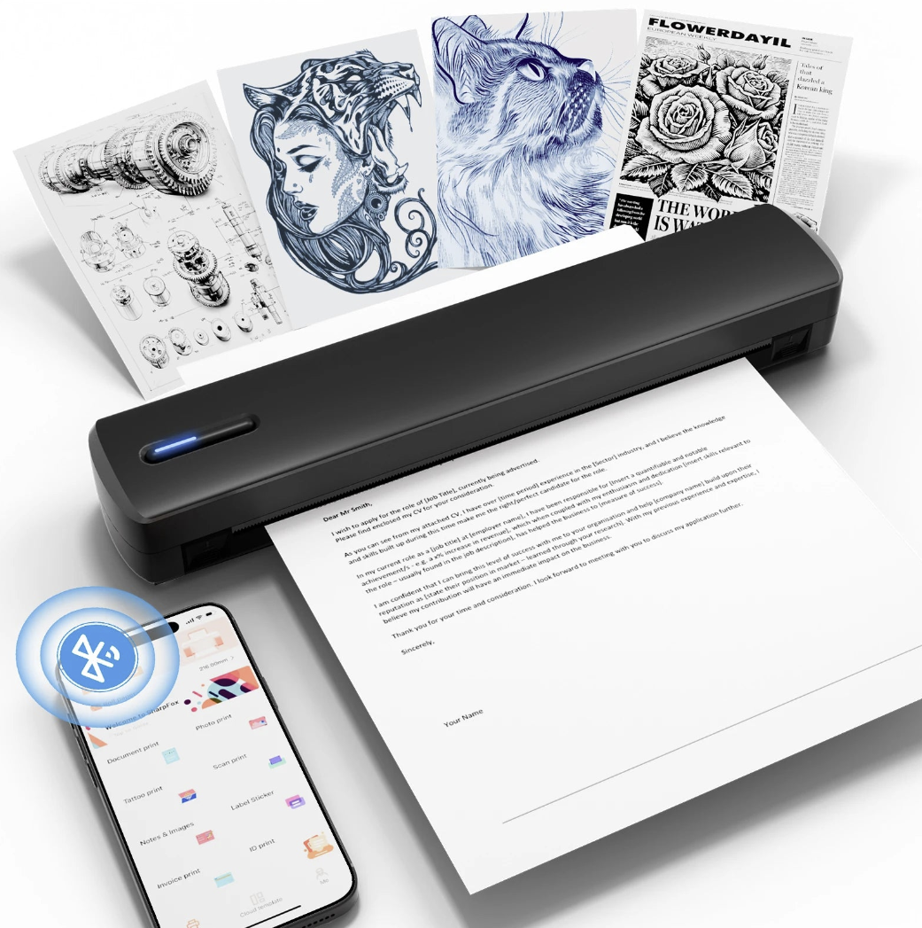 Wireless portable A4 thermal printer from Big Save Store with Bluetooth connectivity and 300 DPI resolution.