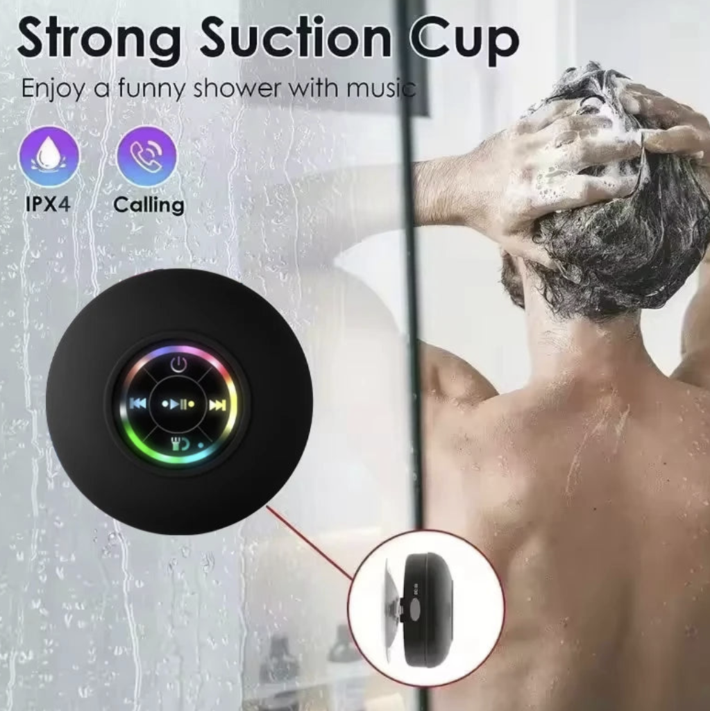 Waterproof Bluetooth speaker with LED lights and suction cup, IPX4 outdoor waterproof design by Fomscvka.
