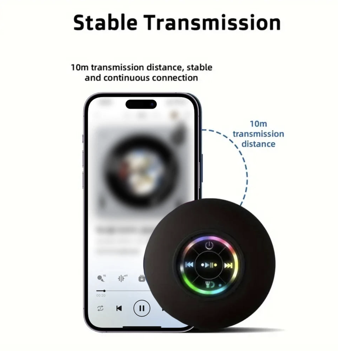 Waterproof Fomscvka Bluetooth speaker with LED lights, suction cup, IPX4 water resistance, designed for outdoor use.