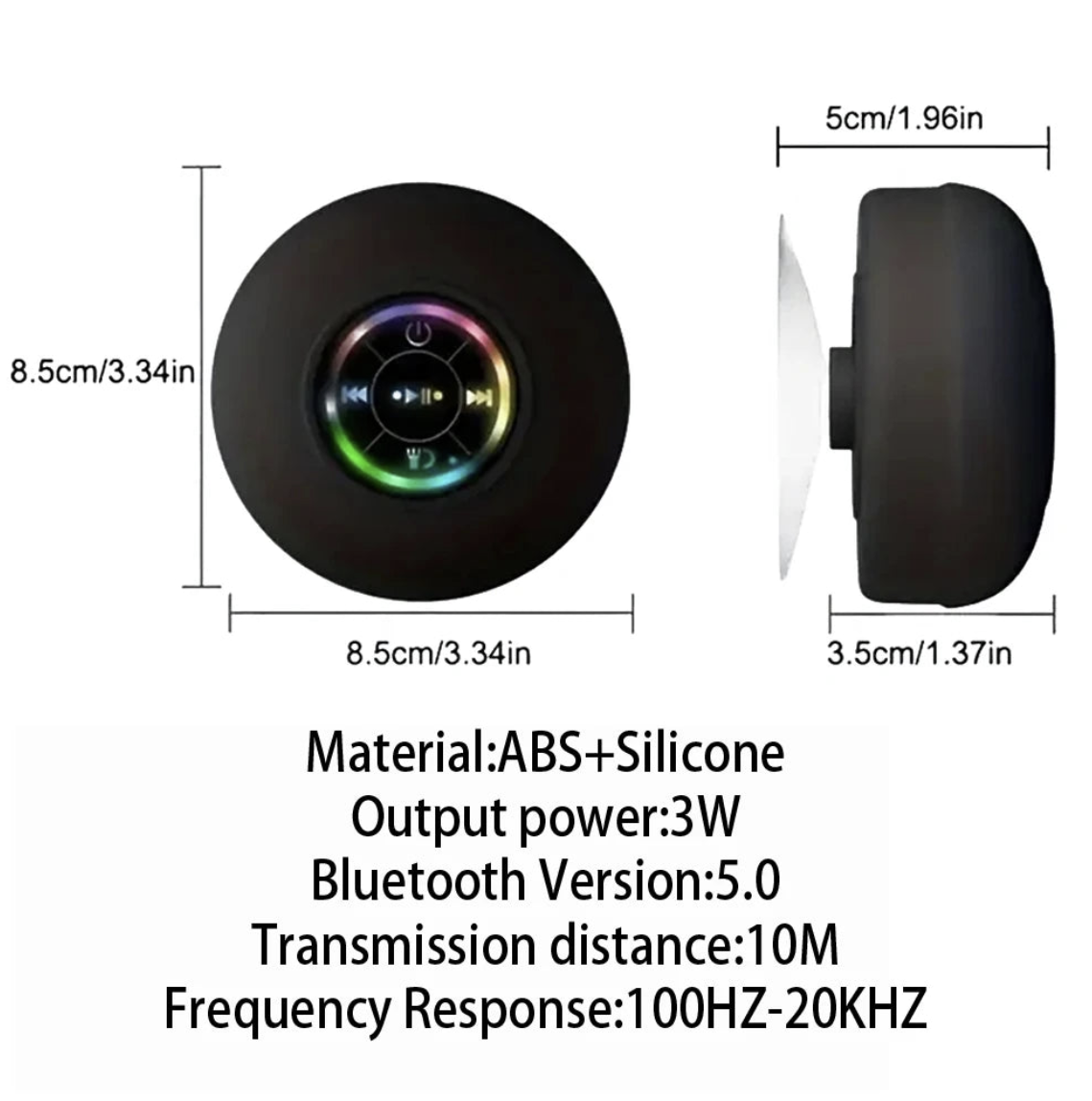 Fomscvka waterproof Bluetooth speaker with LED suction cup, ideal for outdoor use, rated IPX4 for water resistance.