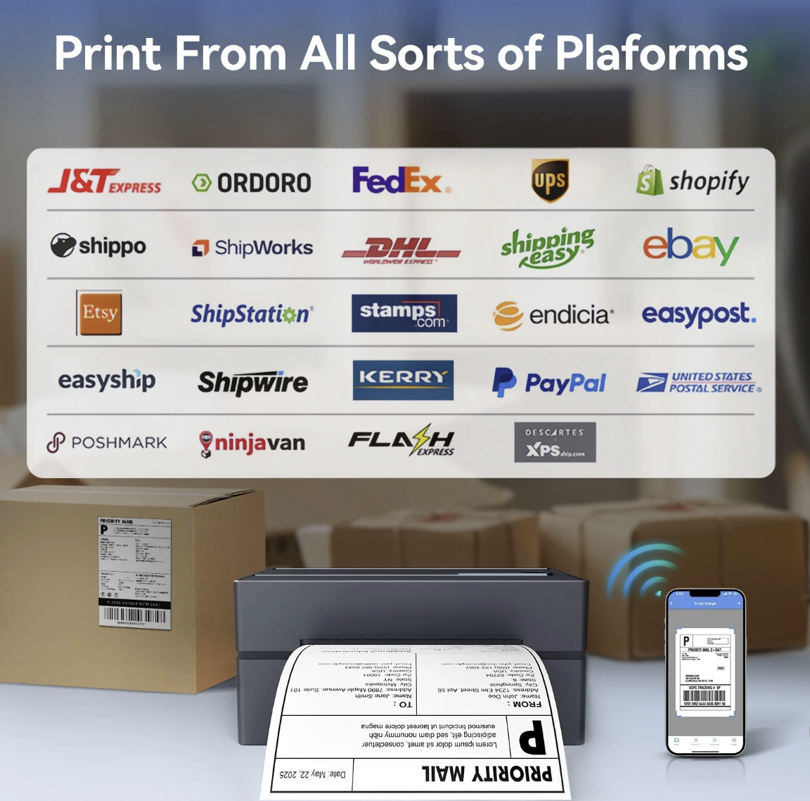 Thermal Label Printer 4x6 by Tech Viral To You Limited, Bluetooth and USB connectivity, no ink required, high 203 DPI resolution.