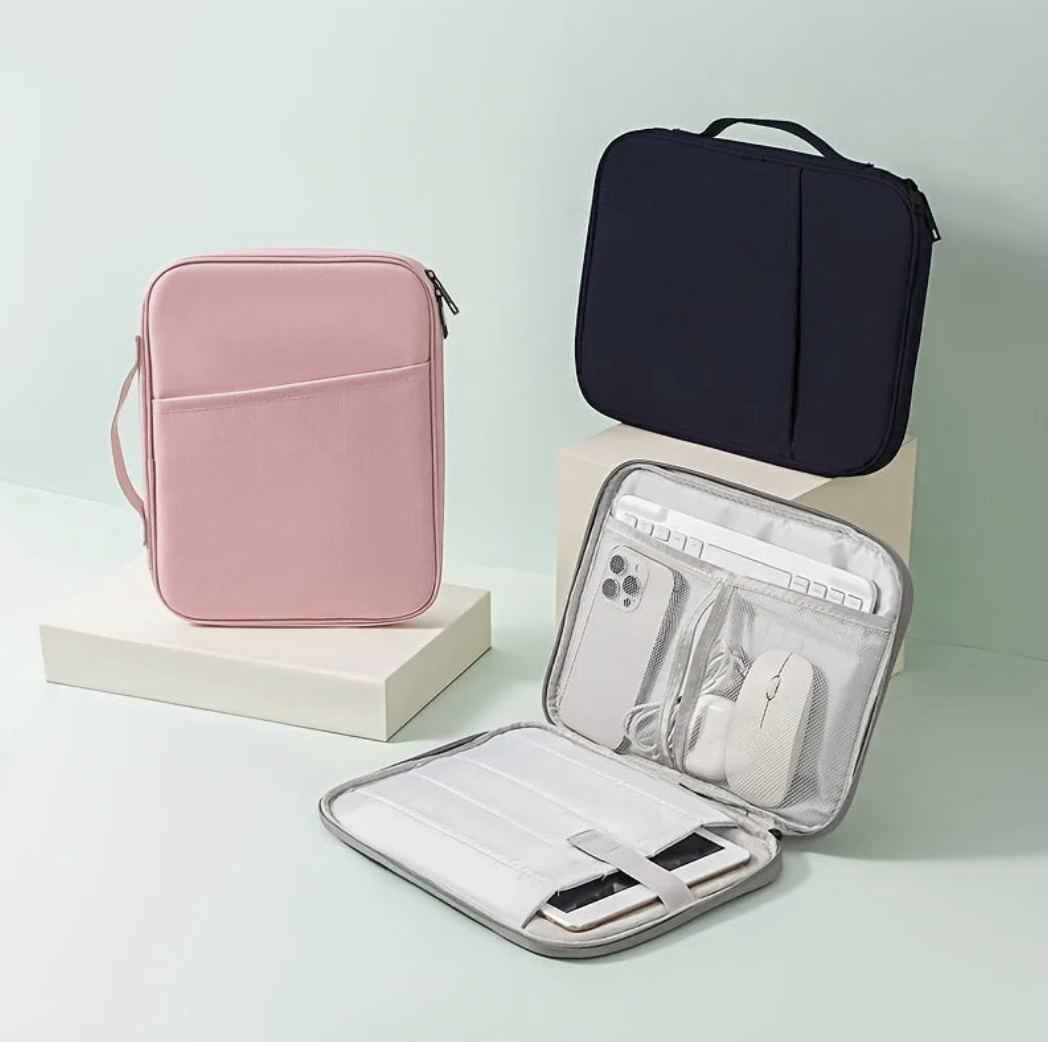 Waterproof Tech Viral To You Limited laptop bag handle sleeve for MacBook and iPad, showing water-resistant fabric and padded design.