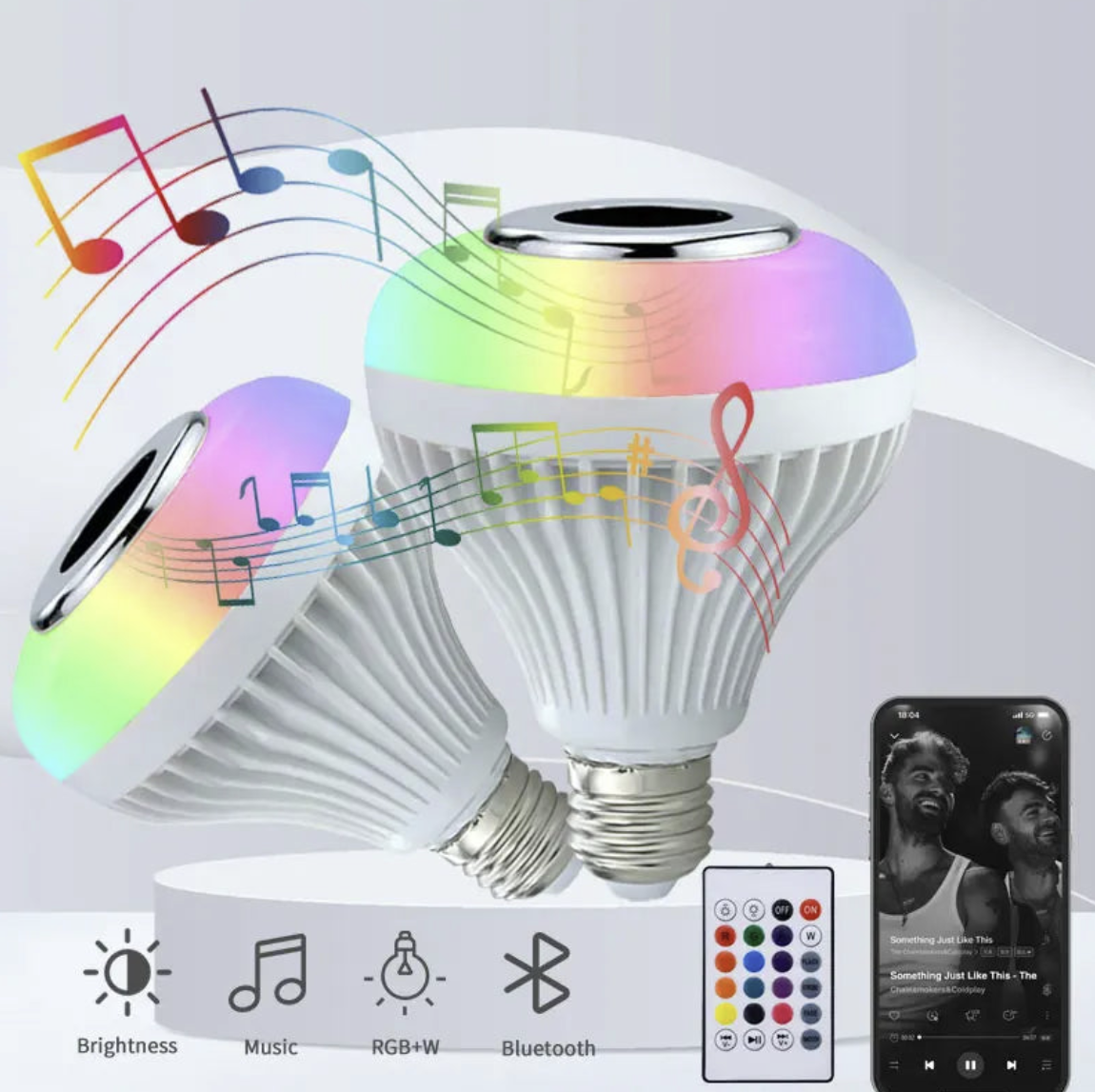 RGB LED Bluetooth speaker light bulb with dimmable E27 socket, customizable lighting from Tech Viral To You Limited.
