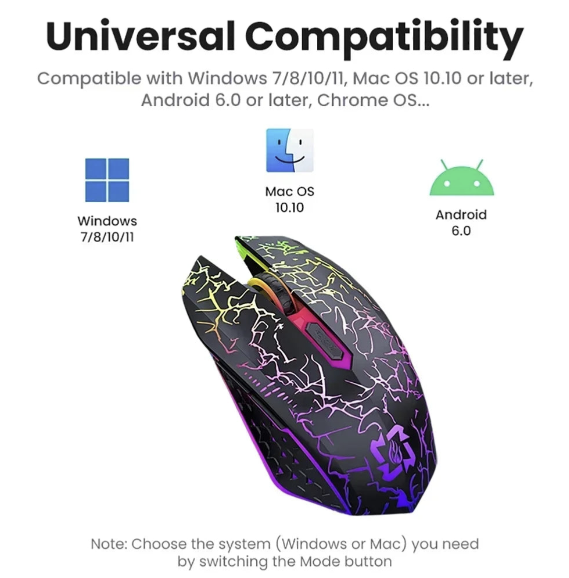 Silent RGB wireless mouse from Tech Viral To You Limited with Bluetooth 5.2 and 2.4G connectivity, featuring customizable RGB lighting.