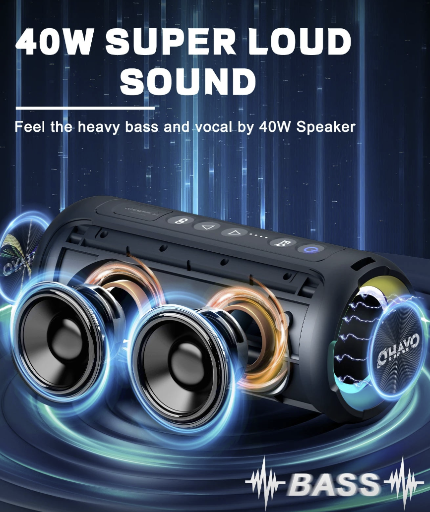 Ortizan 40W Bluetooth speaker with deep bass, LED lights, waterproof design, ideal for outdoor use by Tech Viral To You Limited.