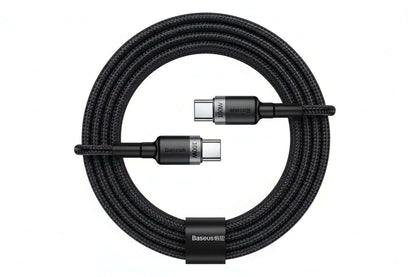 Baseus 100W USB-C fast charging cable with dual connectors, designed for efficient charging and data transfer.
