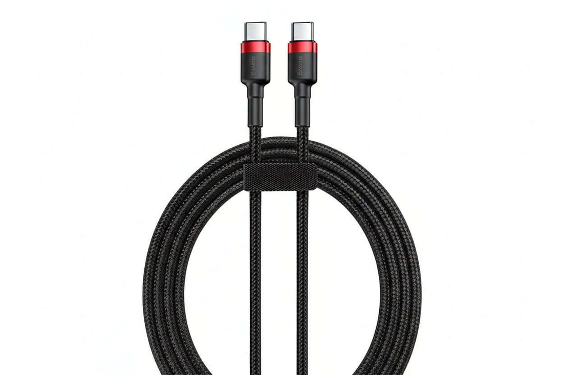 Baseus 100W USB-C fast charging cable with durable braided design for fast charging and data transfer.