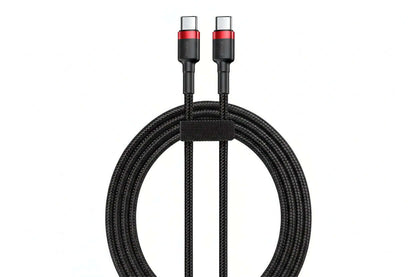Baseus 100W USB-C fast charging cable with durable braided design for fast charging and data transfer.