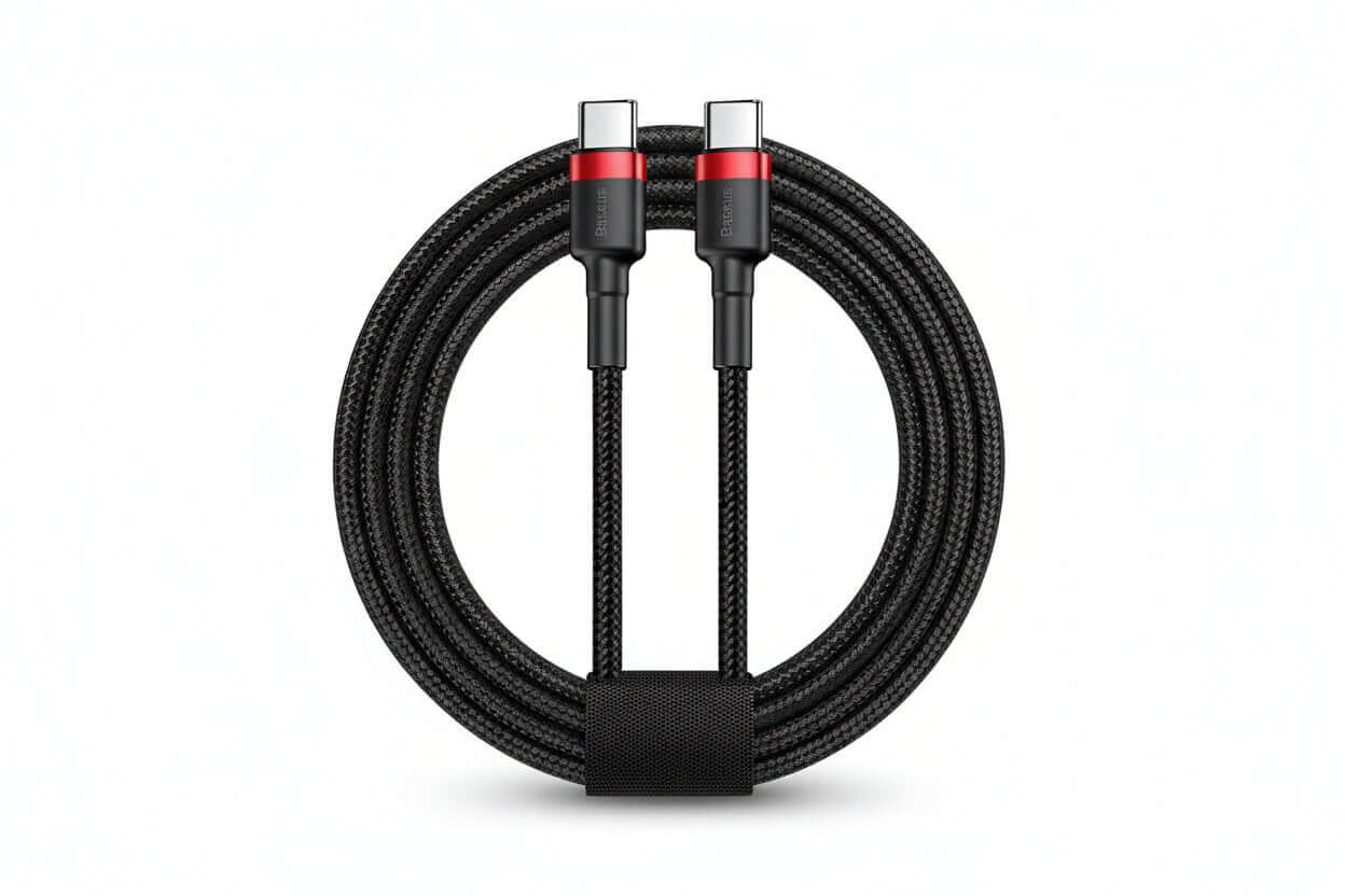 Baseus 100W USB-C fast charging cable with durable braided design, suitable for fast charging of devices.