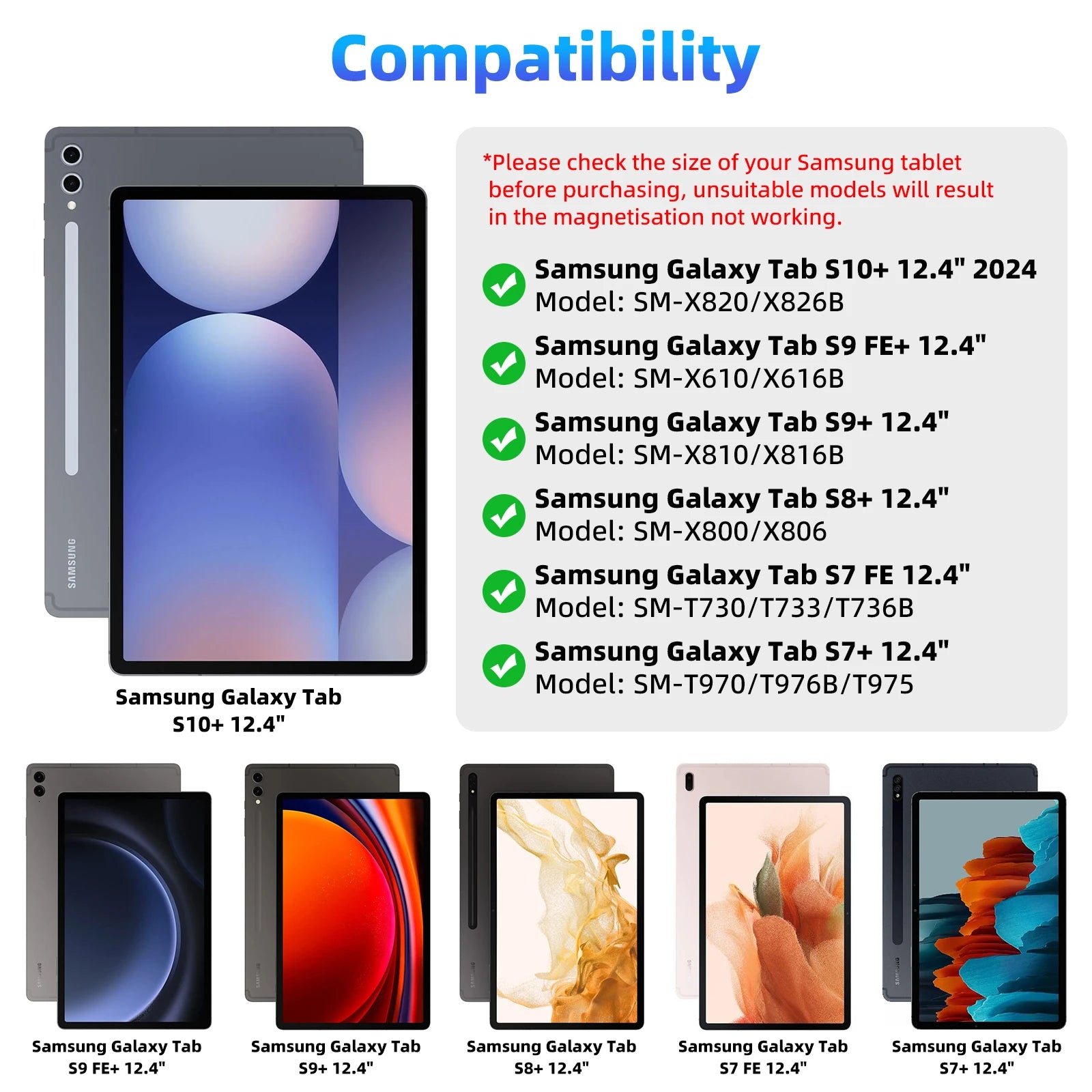 Floating magnetic keyboard for Samsung Tab S10+ S9+ S8 S7, GOOJODOQ official brand, shown attached to tablet in a close-up image.