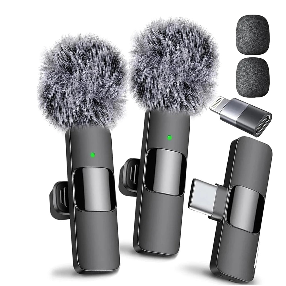 Wireless Lavalier Microphone 2-in-1 with USB-C, noise cancelling, compact microphone ideal for recording and streaming.