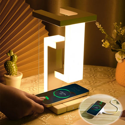 Levitating desk lamp with wireless charger by OT Lifestyle Store, floating light with 10W wireless charging pad in modern design