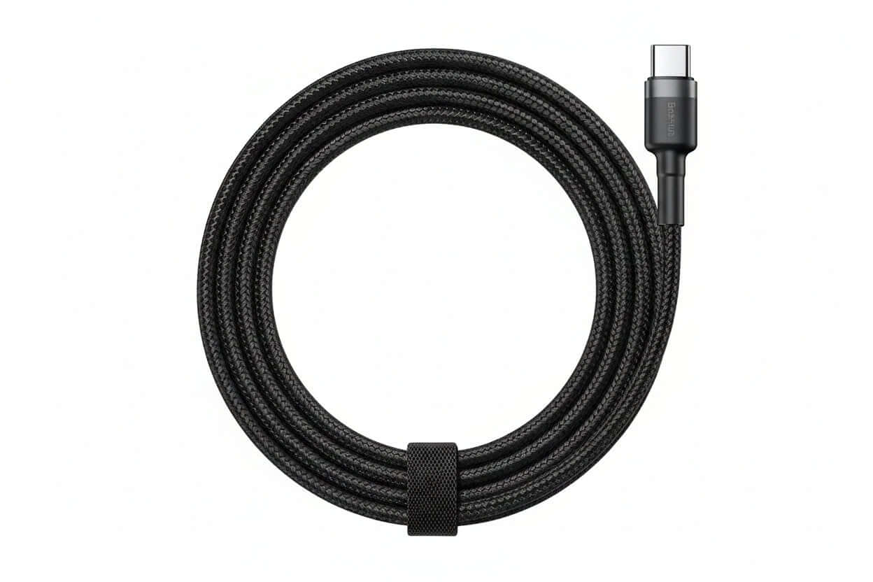 Baseus 100W USB-C fast charging cable, ideal for quick charging of iPhone, MacBook, and Samsung devices.