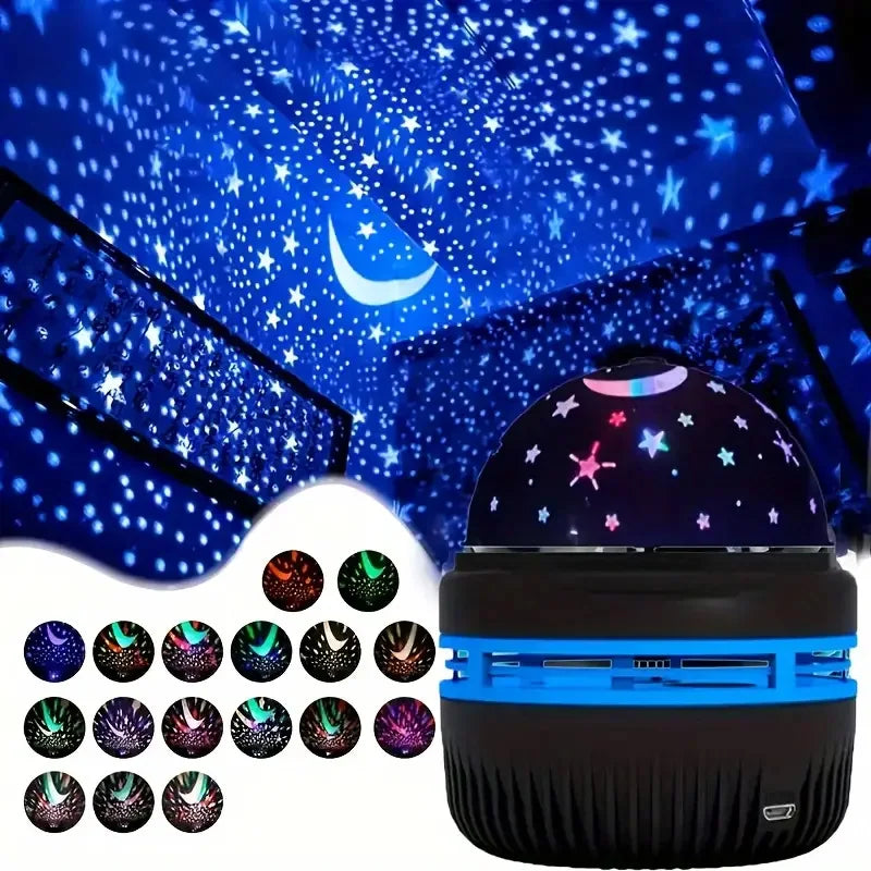 LED Galaxy Star Projector from Fantastic Lifestyle Store displaying moon and starry sky patterns as a night light.