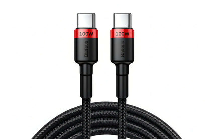 Baseus 100W USB-C fast charging cable with durable design for quick data transfer and charging.