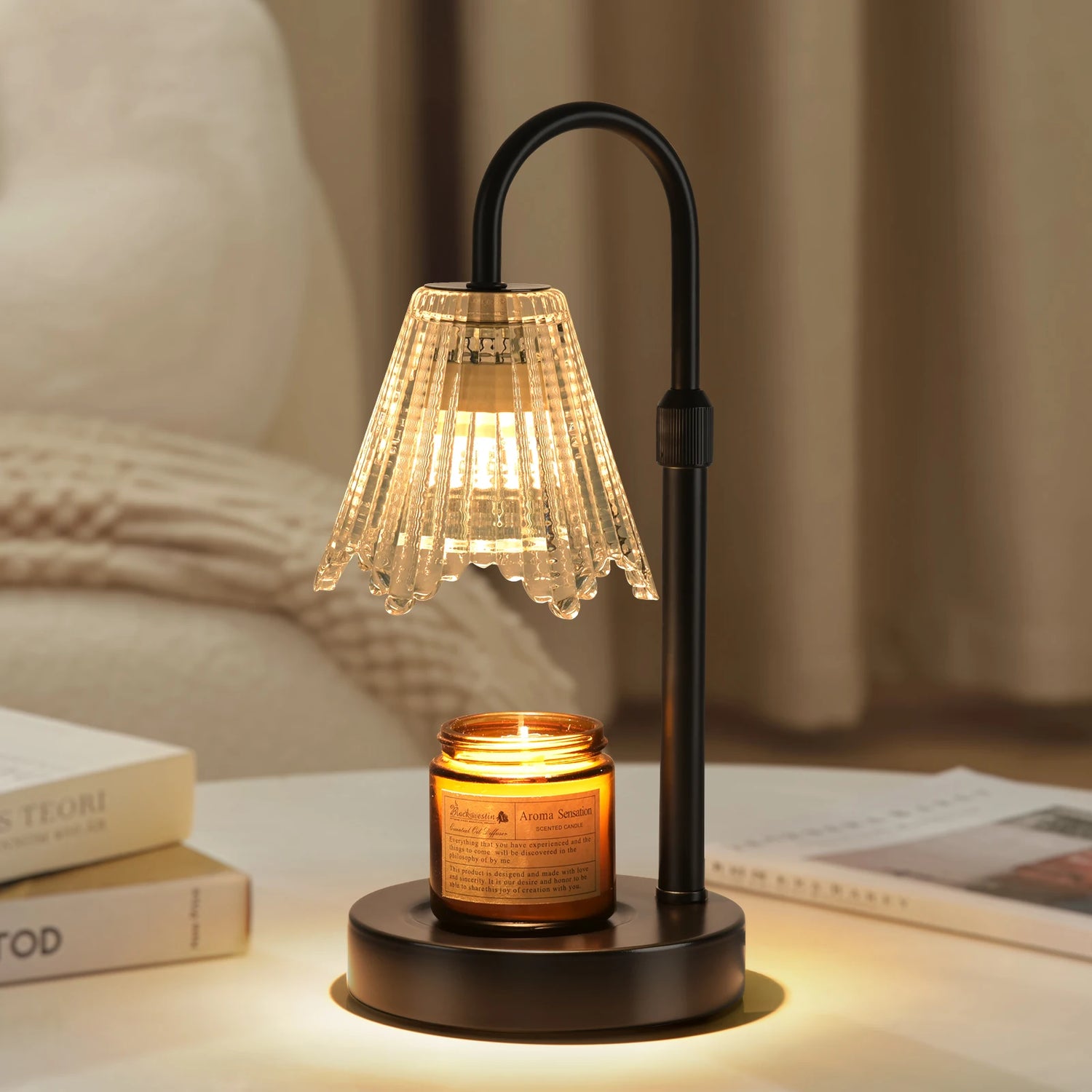Retro Candle Wax Warmer by LightVibe Studio, aromatherapy lamp with dimmer, featuring vintage design and soft glowing light.