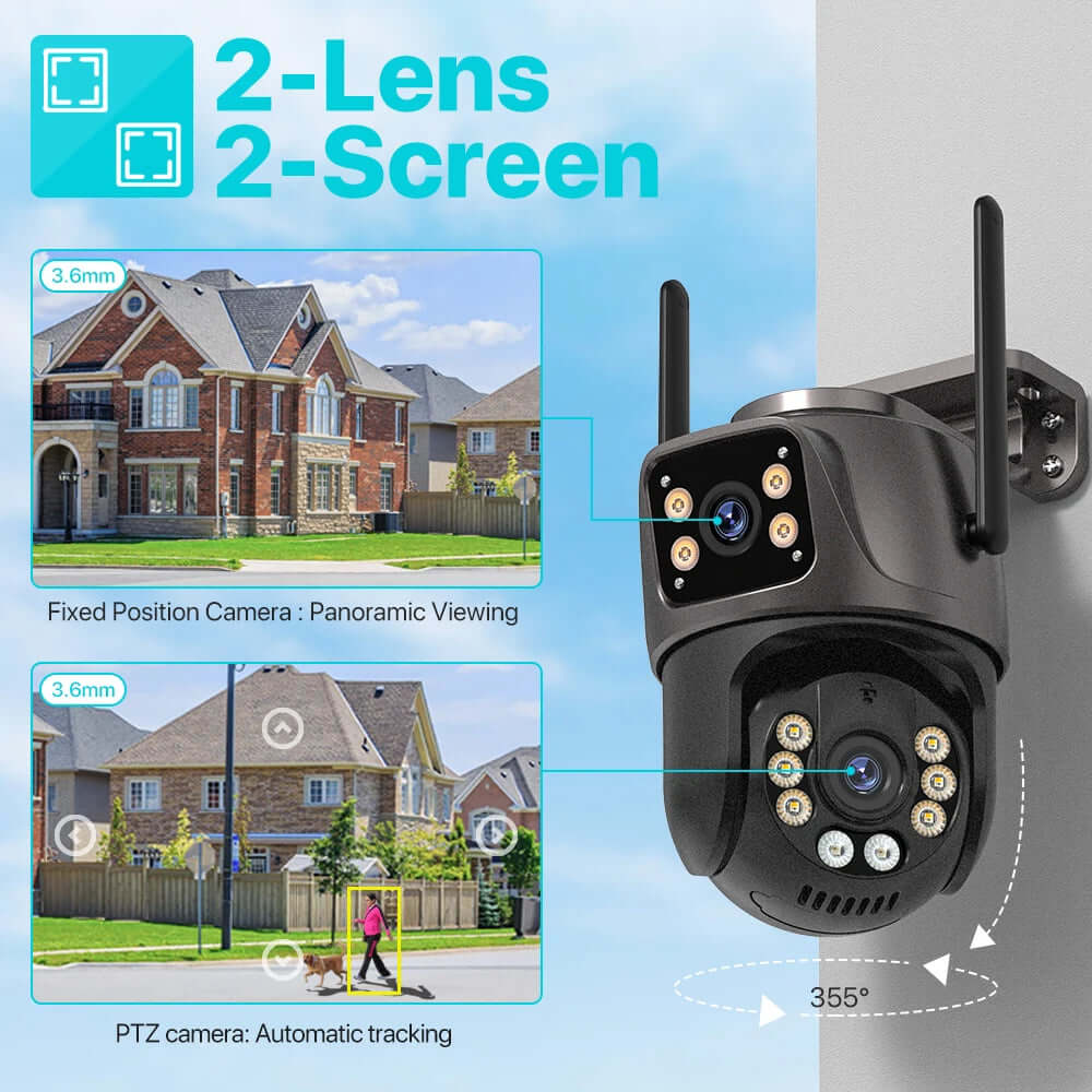 UDECER 4K 8MP outdoor WiFi PTZ security camera with dual lens, AI auto tracking, and night vision for home security.