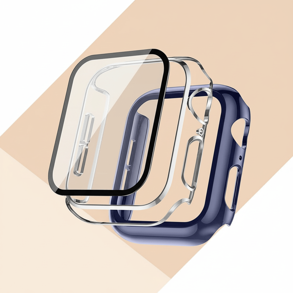 Apple Watch tempered glass screen protector with cover, designed for Watch Bands Store accessories, offering screen protection.