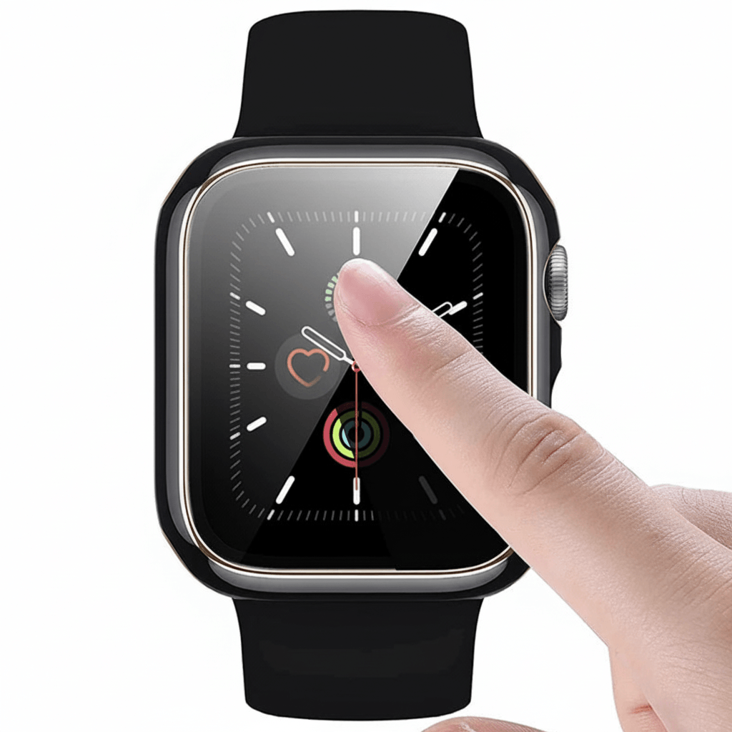 Apple Watch tempered glass screen protector with cover, designed for Apple Watch accessories, providing durable screen protection.