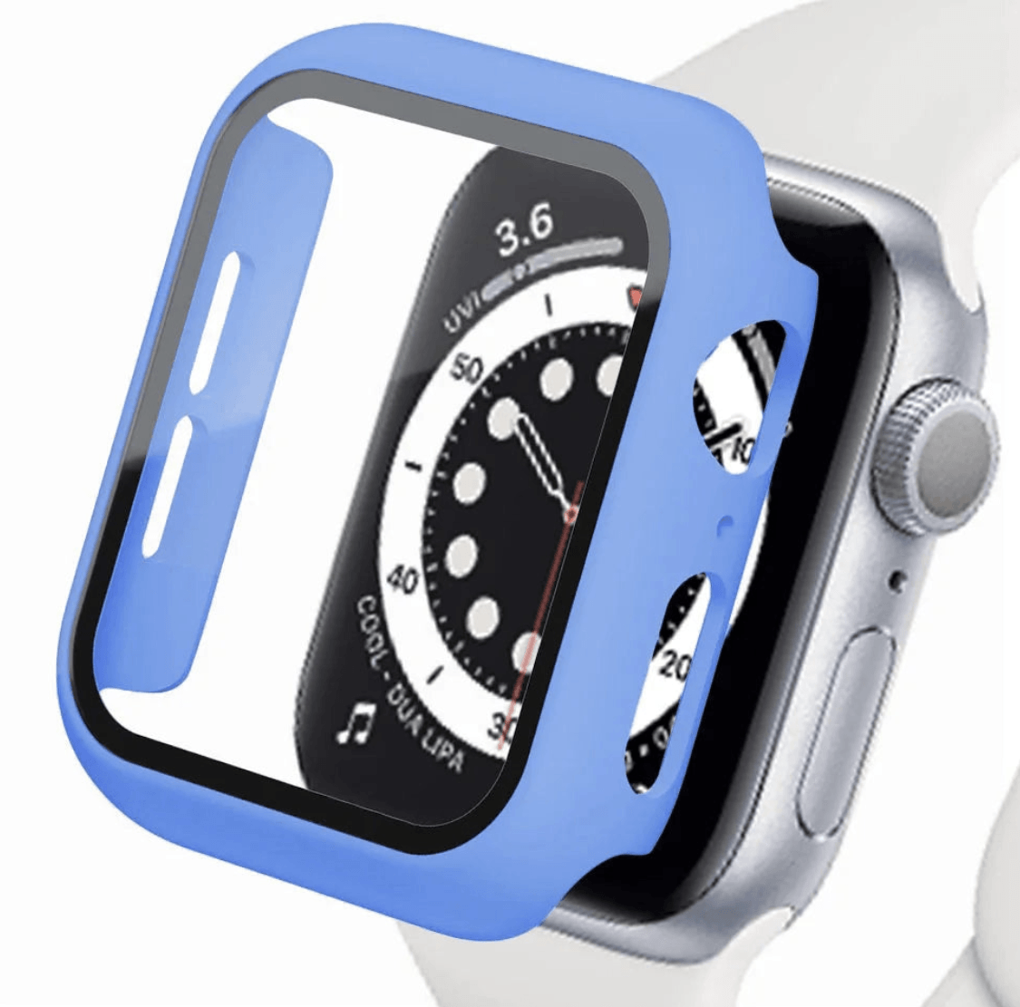 Tempered glass screen protector with cover for Apple Watch, compatible with various Watch Bands Store accessories.
