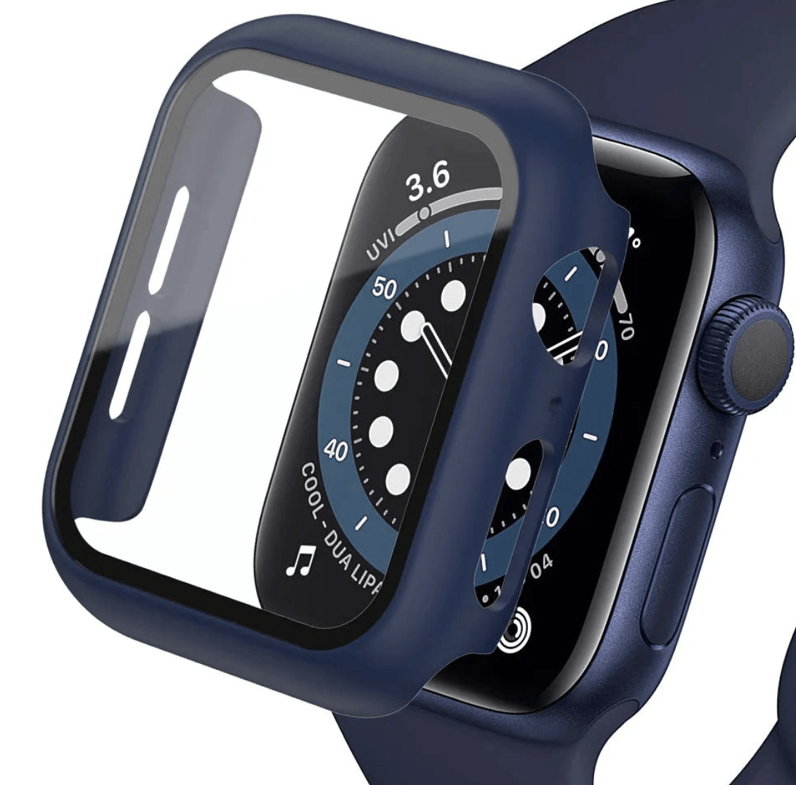 Tempered glass screen protector and cover for Apple Watch, designed to safeguard the smartwatch display.