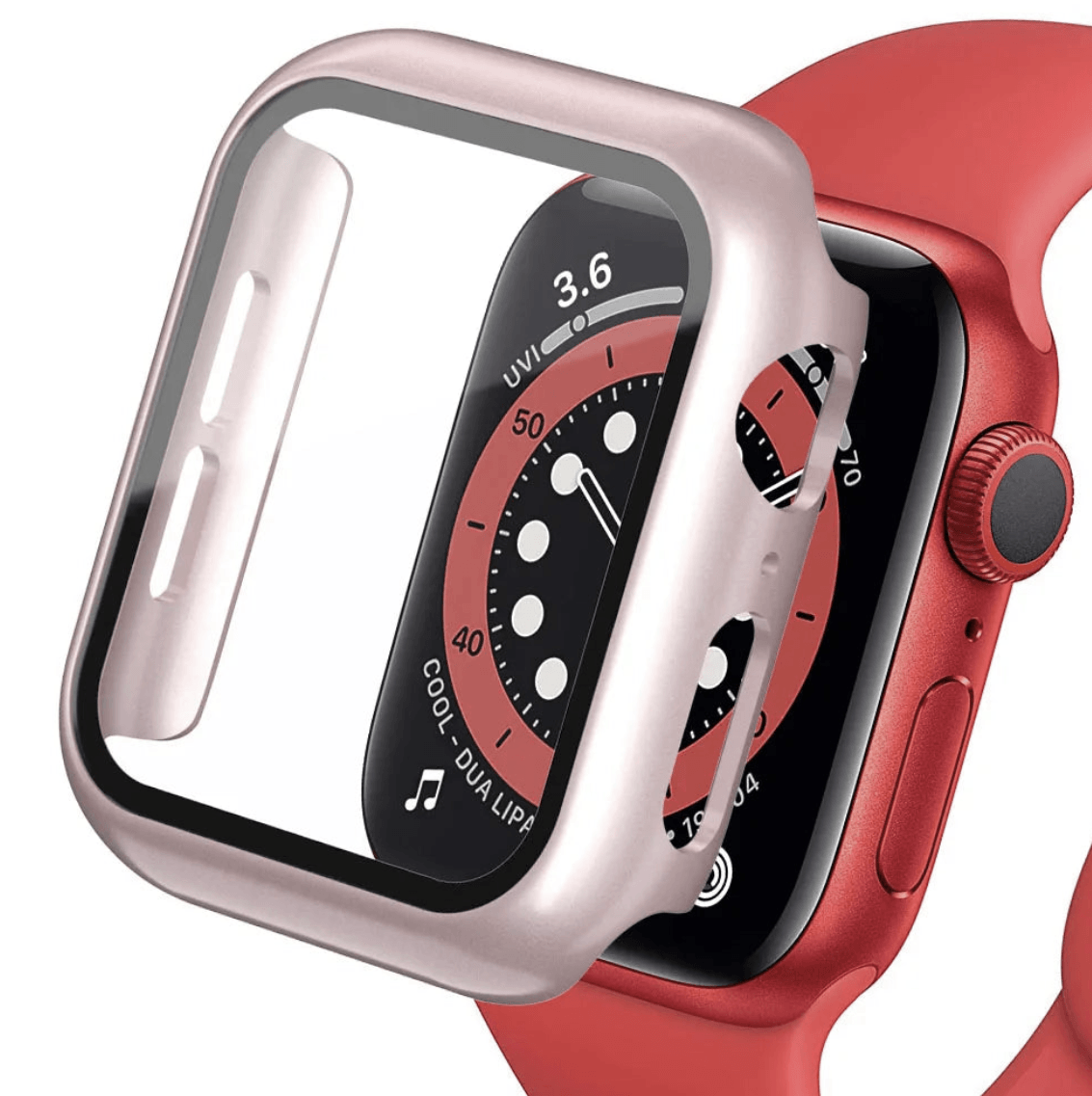 Tempered glass screen protector and cover for Apple Watch, durable accessory from Watch Bands Store, shown on smartwatch.