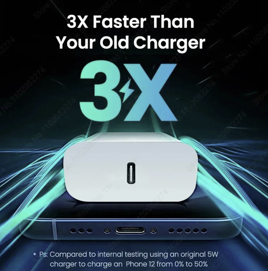 40W fast iPhone charger with USB-C cable from GRATUIT 3C Accessories Store, shown with charger and cable on a white background.