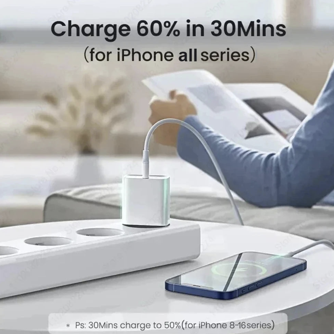 40W fast iPhone charger with USB-C cable from GRATUIT 3C Accessories Store, showing the charger and cable on a white background.