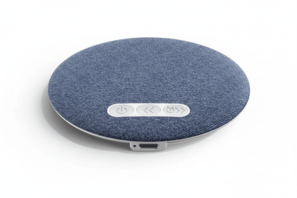 Blue textured electronic device with control panel on a light gray background