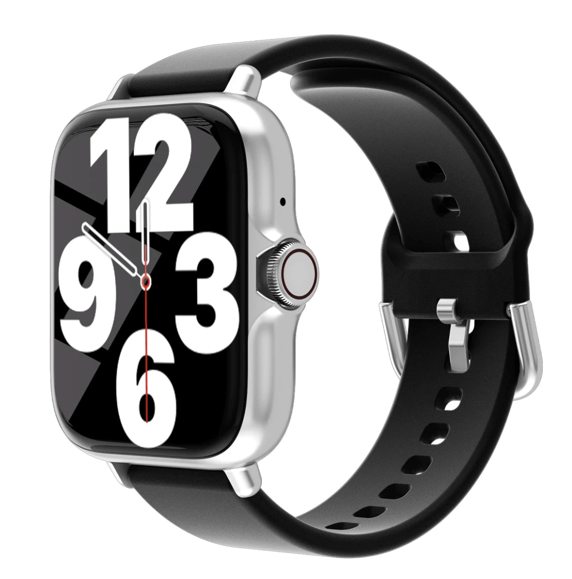 Smartwatch with black band on a white background
