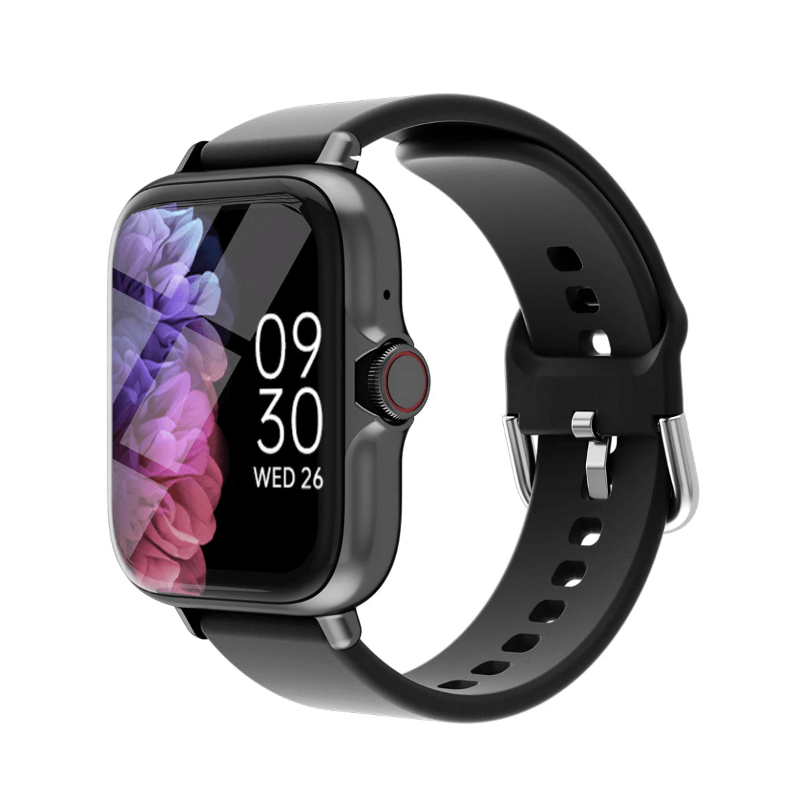 Smartwatch with a black strap on a white background