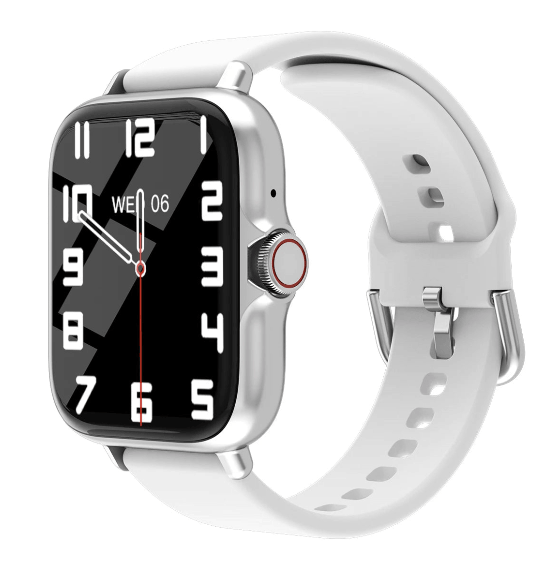 Smartwatch with a white band on a white background