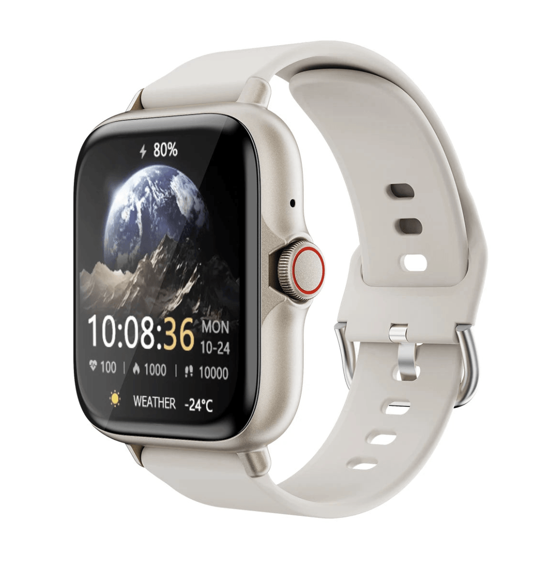 Smartwatch with a white band on a white background