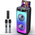 Wireless Karaoke Machine speaker with two microphones and colorful LED party lights by Tech Viral To You Limited.