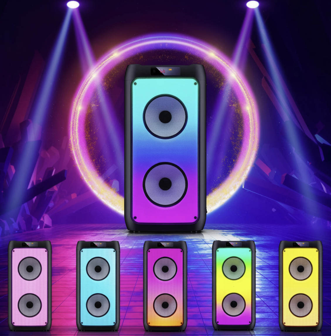 Wireless Karaoke Machine speaker with two microphones and colorful party LED lights by Tech Viral To You Limited.