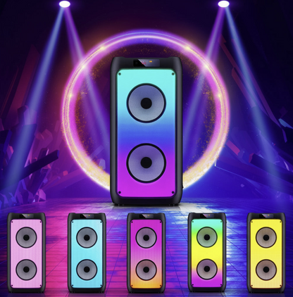 Wireless Karaoke Machine speaker with two microphones and colorful party LED lights by Tech Viral To You Limited.