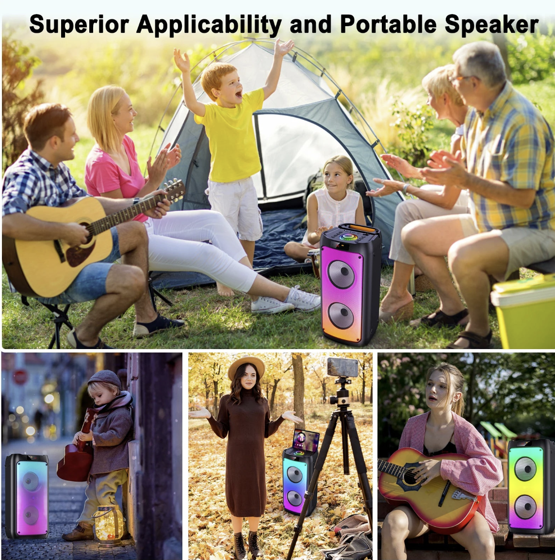 Wireless Karaoke Machine speaker with two microphones and colorful party LED lights by Tech Viral To You Limited