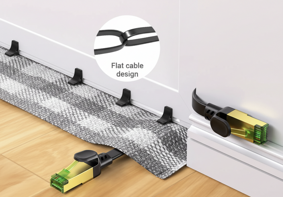 Cat8 Ethernet cable by Tech Viral To You Limited with sturdy connectors and black sleeving, designed for high-speed gaming and streaming.